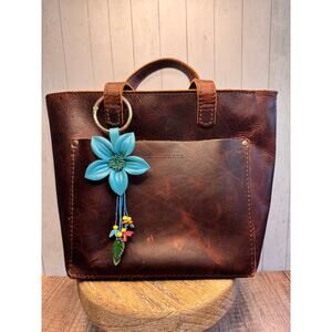 Bright Blue Flower Daisy Purse Charm Genuine Leather Flower Blue Bag Charm NEW!